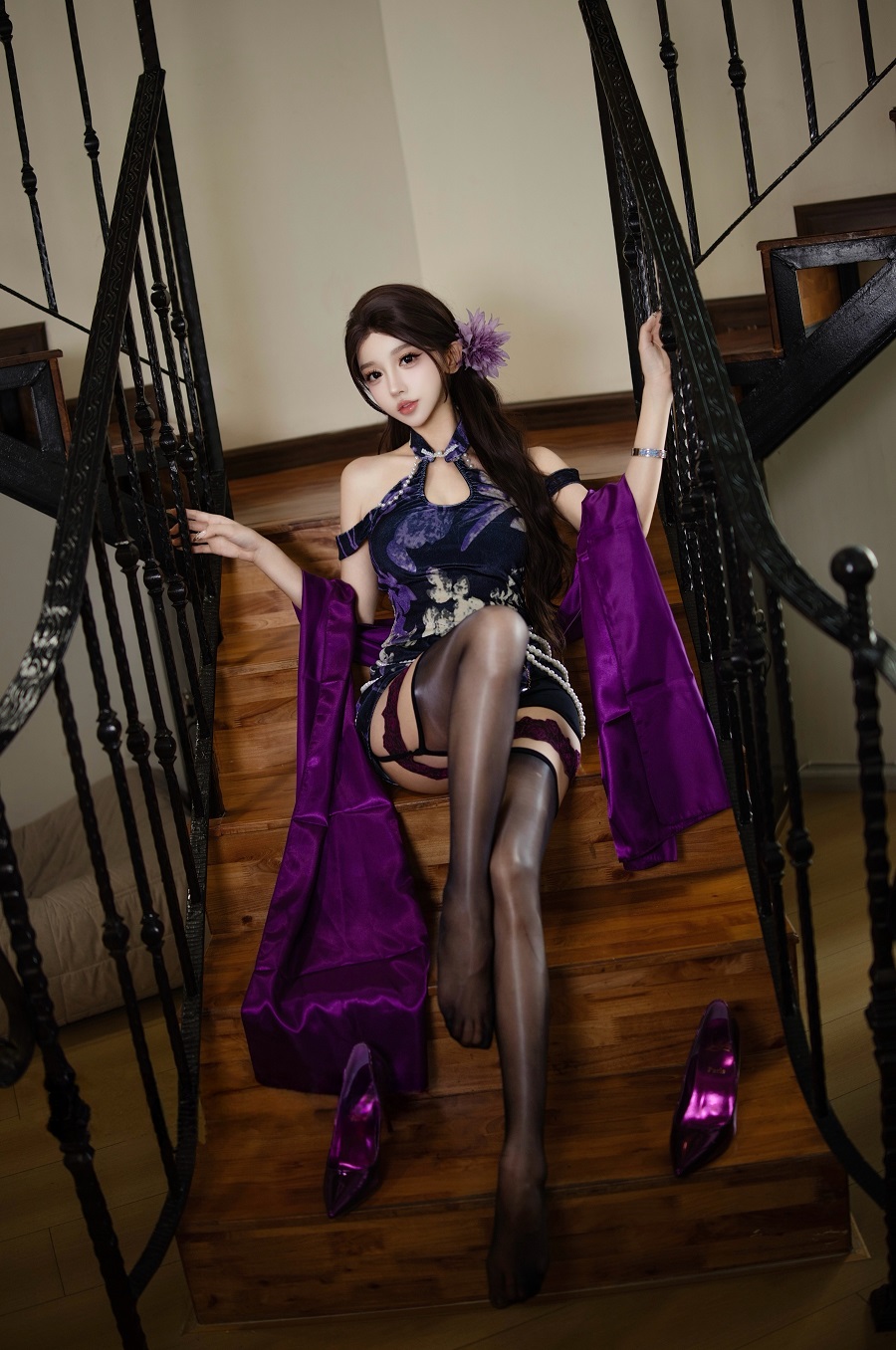 过期米线线喵-紫韵旗袍[20P] 小姐姐 预览1图